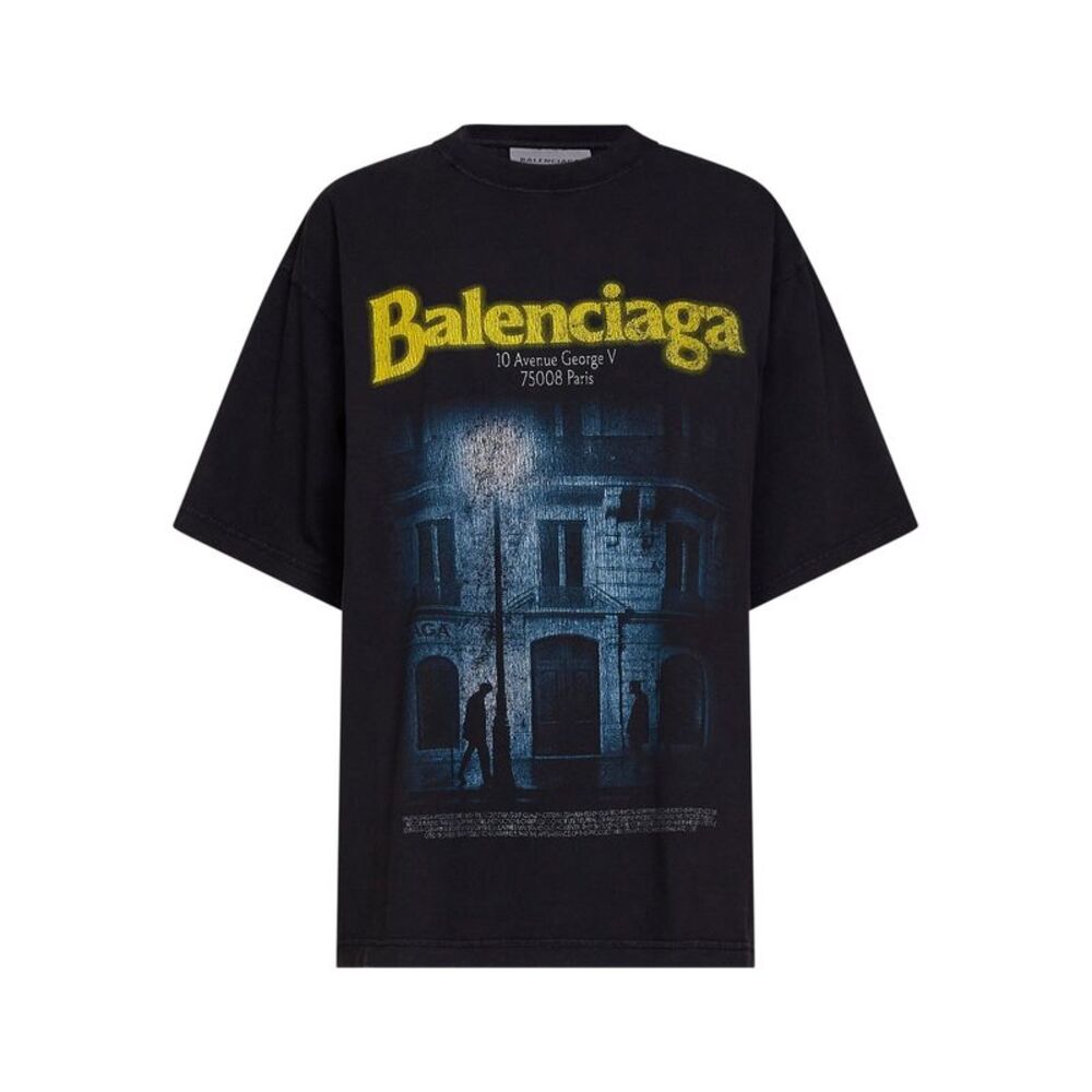 Balenciaga Women Washed Black The Address Oversize T-Shirt